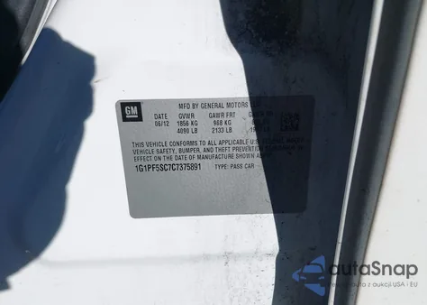 2012 Chevrolet Cruze 1Lt z USA, uszkodzony, nr VIN 1G1PF5SC7C7375891